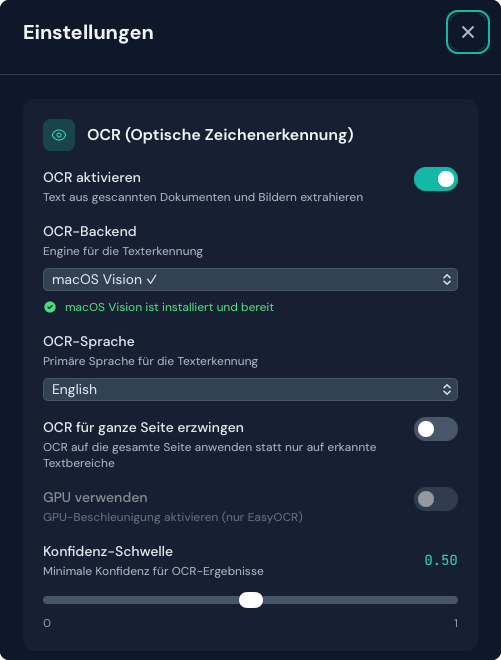 OCR-Einstellungen
