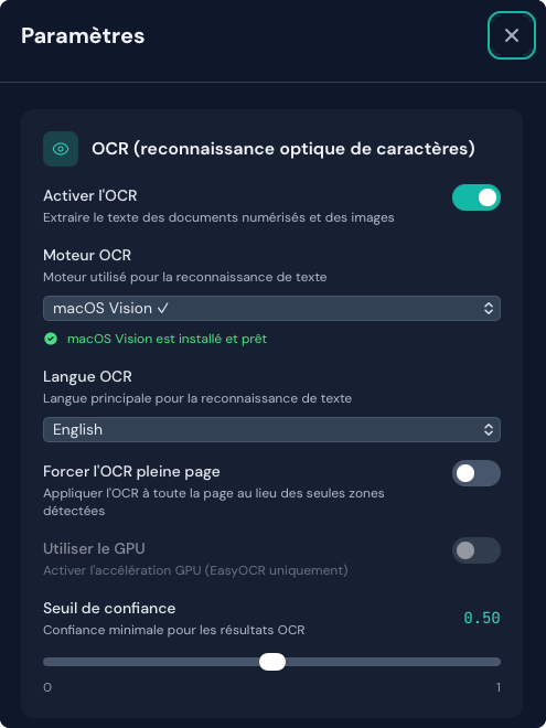Paramètres OCR